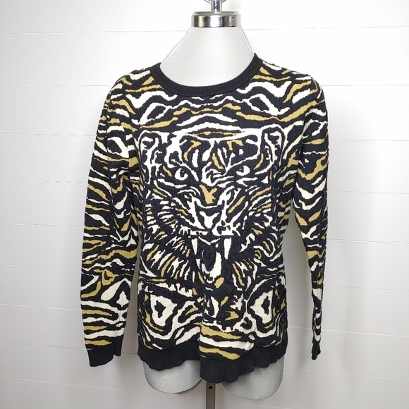 ABSTRACT Textured Tiger Print Sweater Size M - Picture 2 of 11